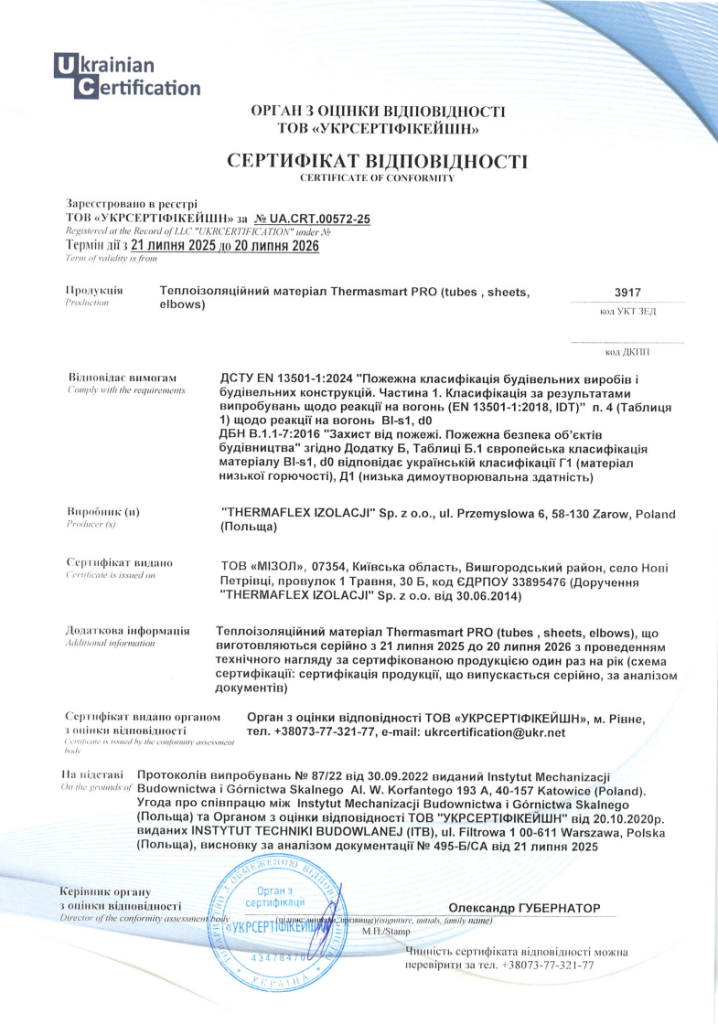 thermaflex sertifikat vidpovidnosti 2025 2026